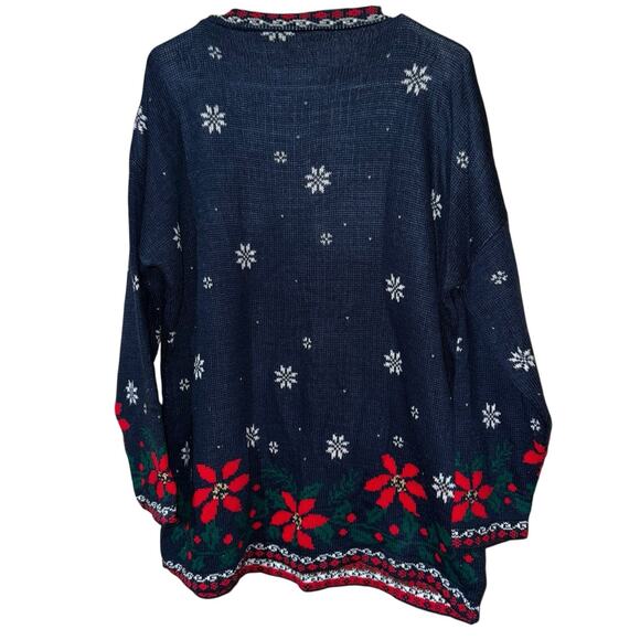 Vintage 80’s Nutcracker Ugly Christmas Sweater Navy Red Snowmen Granny Core XL - Picture 2 of 9